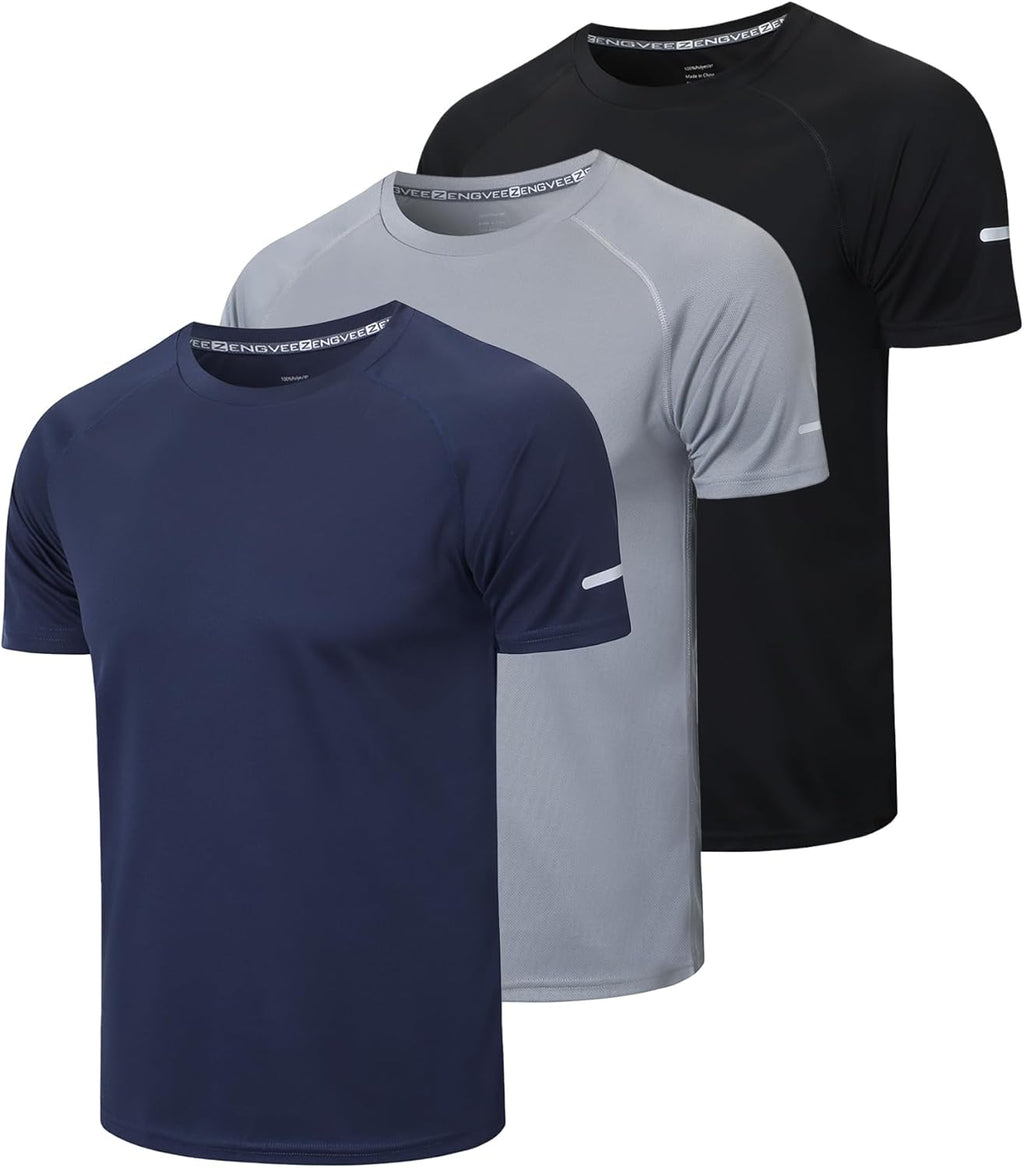 Gaiatiger 1/3 Pack Mens T-Shirts Quick Dry Short Sleeve Tops Moisture Wicking Ac