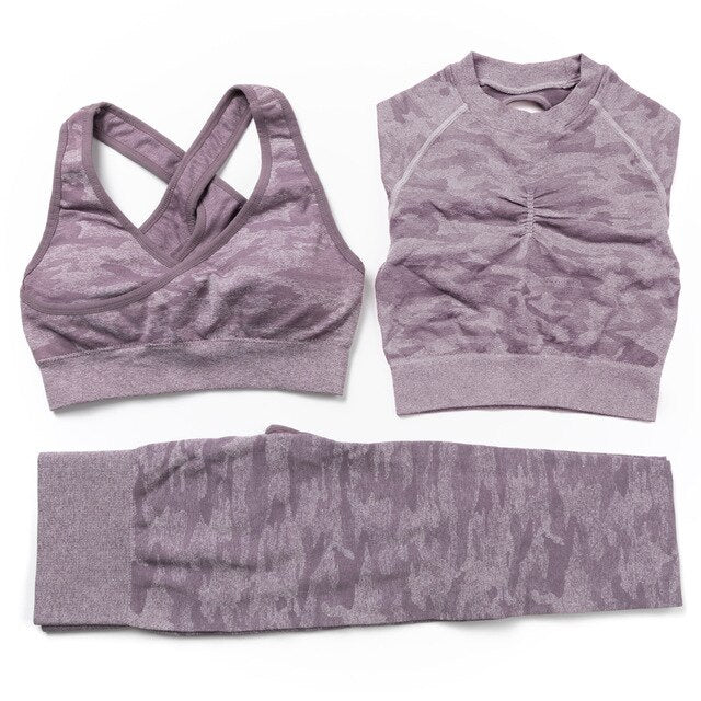3Pcs Yoga Set Sport Suits Gym Wear Seamless Sportswear Workout Leggings Sports Bra Long Sleeves Crop Tops Fitness Clothing