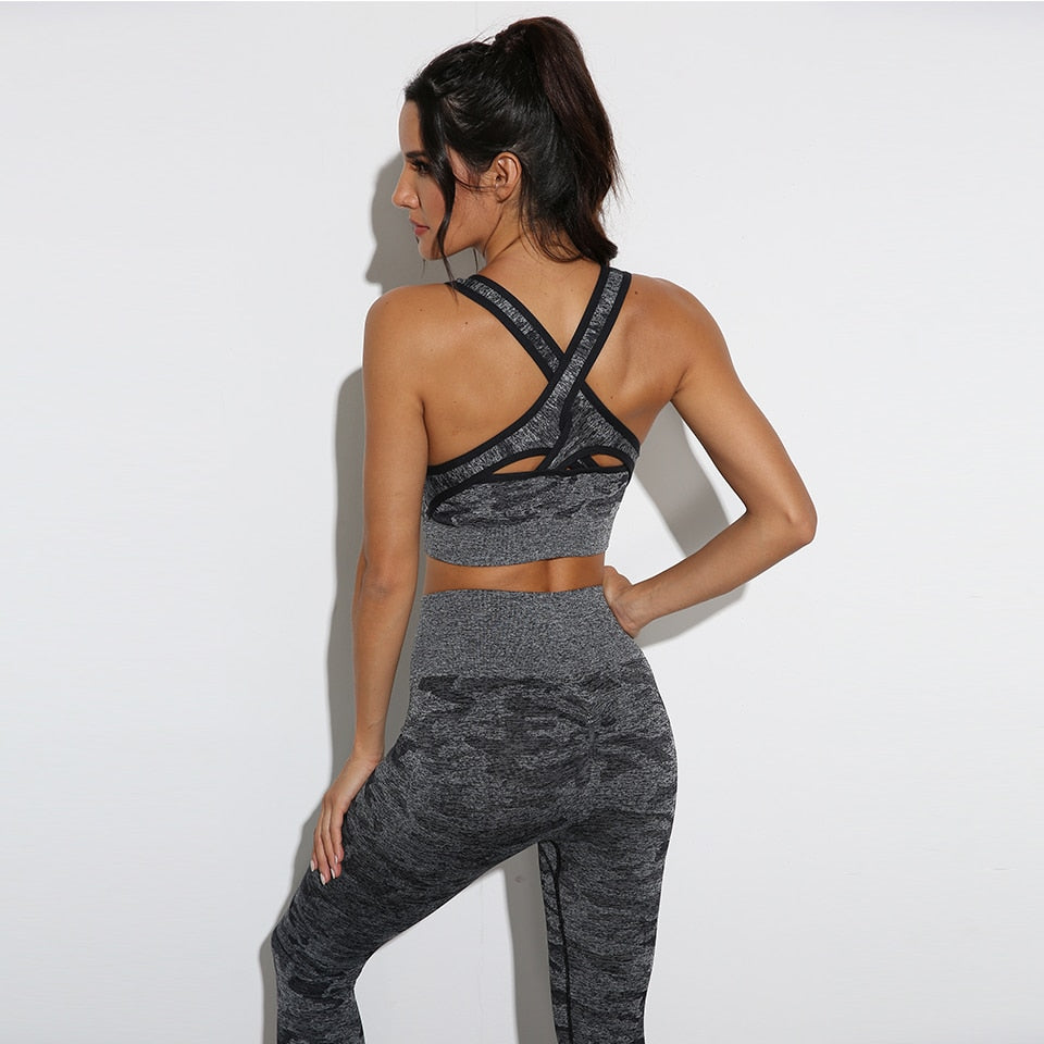 3Pcs Yoga Set Sport Suits Gym Wear Seamless Sportswear Workout Leggings Sports Bra Long Sleeves Crop Tops Fitness Clothing